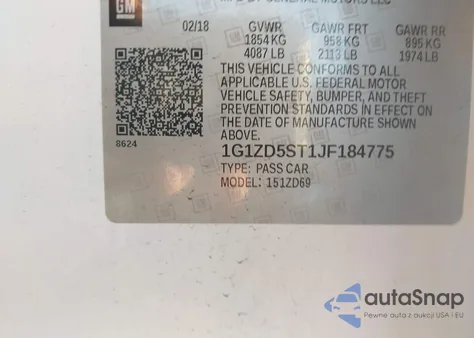 2018 Chevrolet Malibu Lt из США, поврежденный, VIN 1G1ZD5ST1JF184775